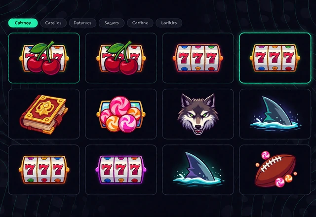 Kachelwand einer Slot-Lobby mit verschiedenen Walzenmotiven und Filterleiste - Spielauswahl im Zoccer Casino