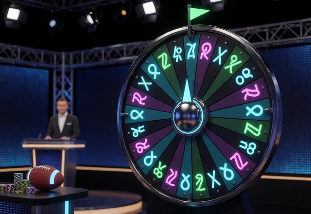 Game-Show-Rad mit leuchtenden Multiplikatorfeldern im Studio - Showformate im Live Casino bei Zoccer